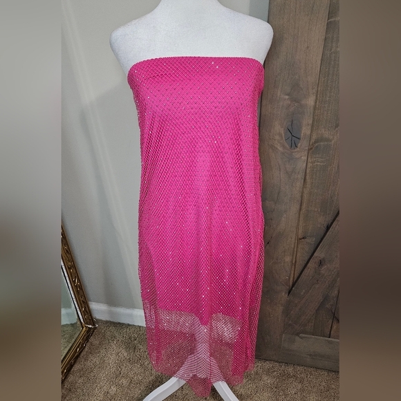 SINCERLY JULES mesh Fishnet Sequin Midi Skirt In Hot Pink. Size Med NWT - Picture 4 of 16